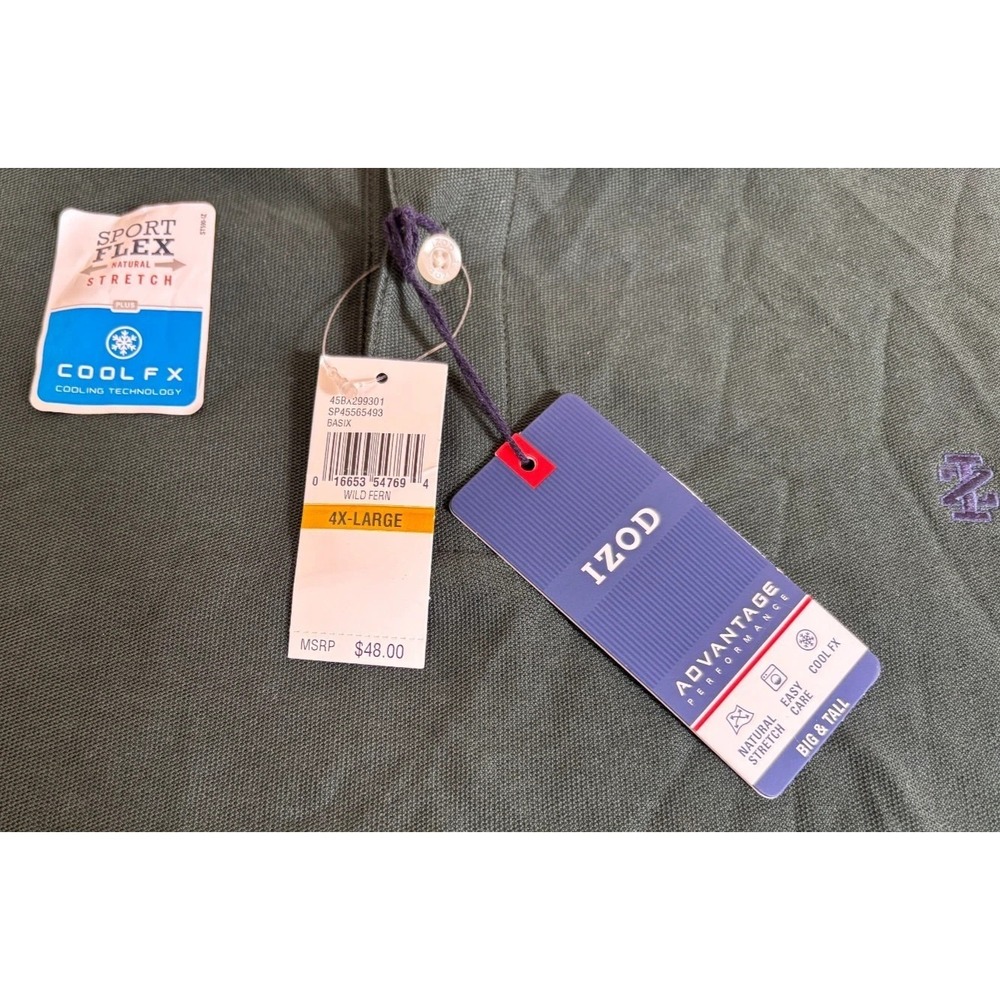 NWT IZOD Polo Shirt Mens 4XL Wild Fern Performance Sport Flex Natural Stretch - Picture 4 of 5